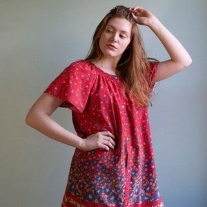 100% Cotton Vintage Red Floral Dress